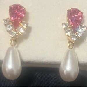 Elegant Pink and Gold Pearl Drop Earrings